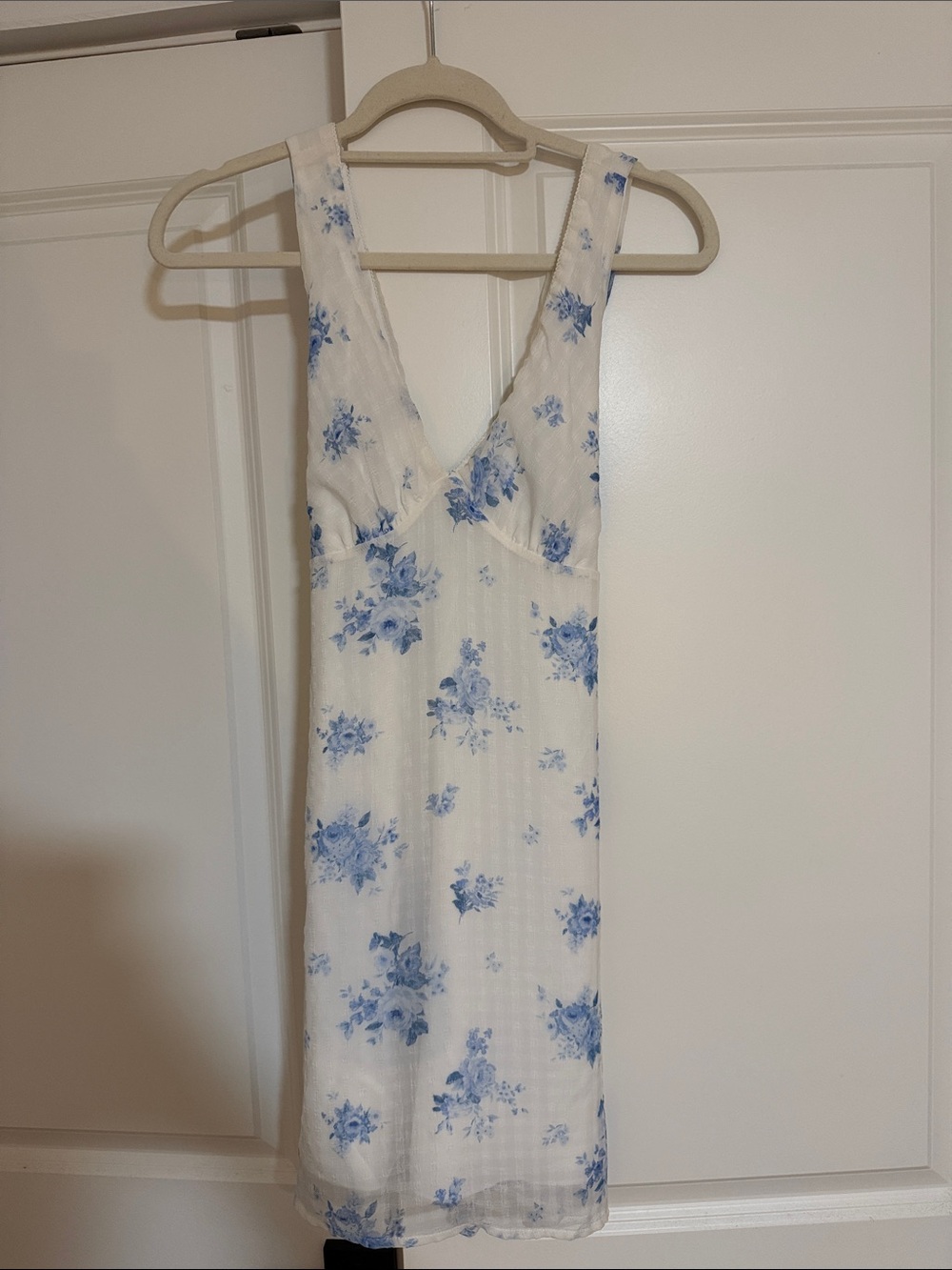 Altar'd State White Mini Dress with Blue Floral Print